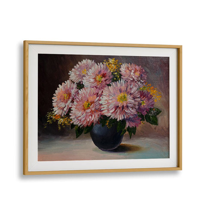 Pink Petals Vintage European Paintings in Oak Wood Frame With Mount