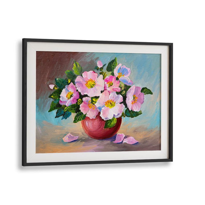 Pink Petals ii Vintage European Paintings in Black Frame With Mount