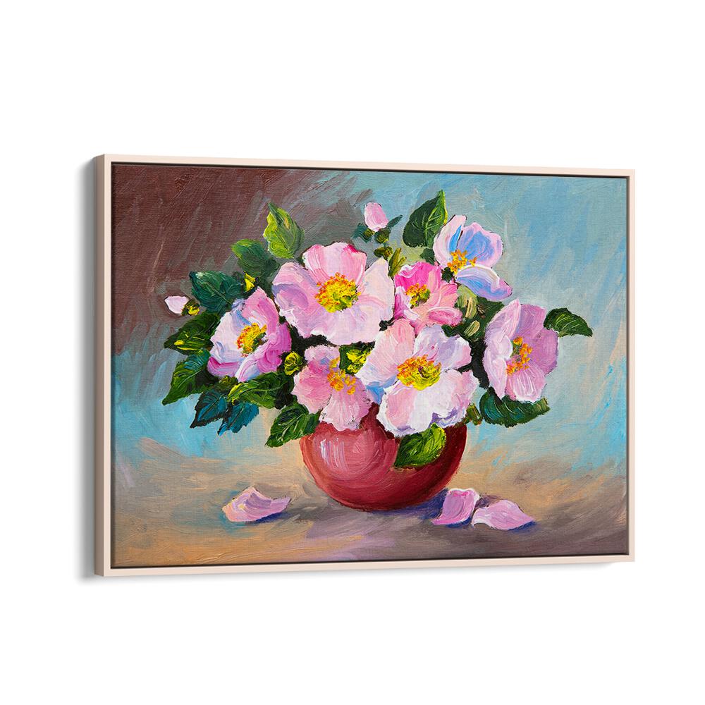 Pink Petals ii Vintage European Paintings in Oak Wood Floater Frame