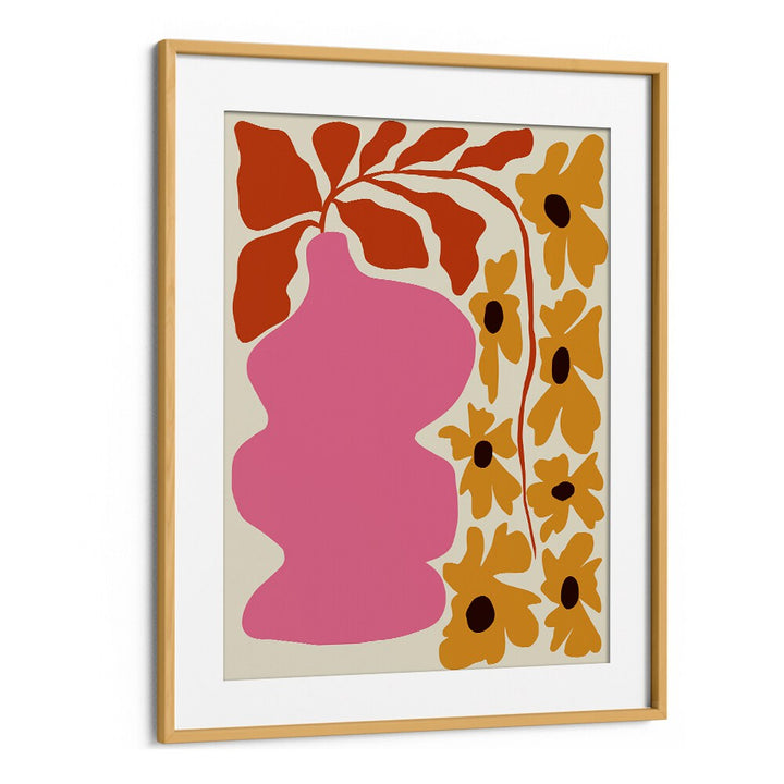 Pink Pottery ii by Miho Art Studio Botanical Art Prints Floral Paintings in Oak Wood Frame With Mount