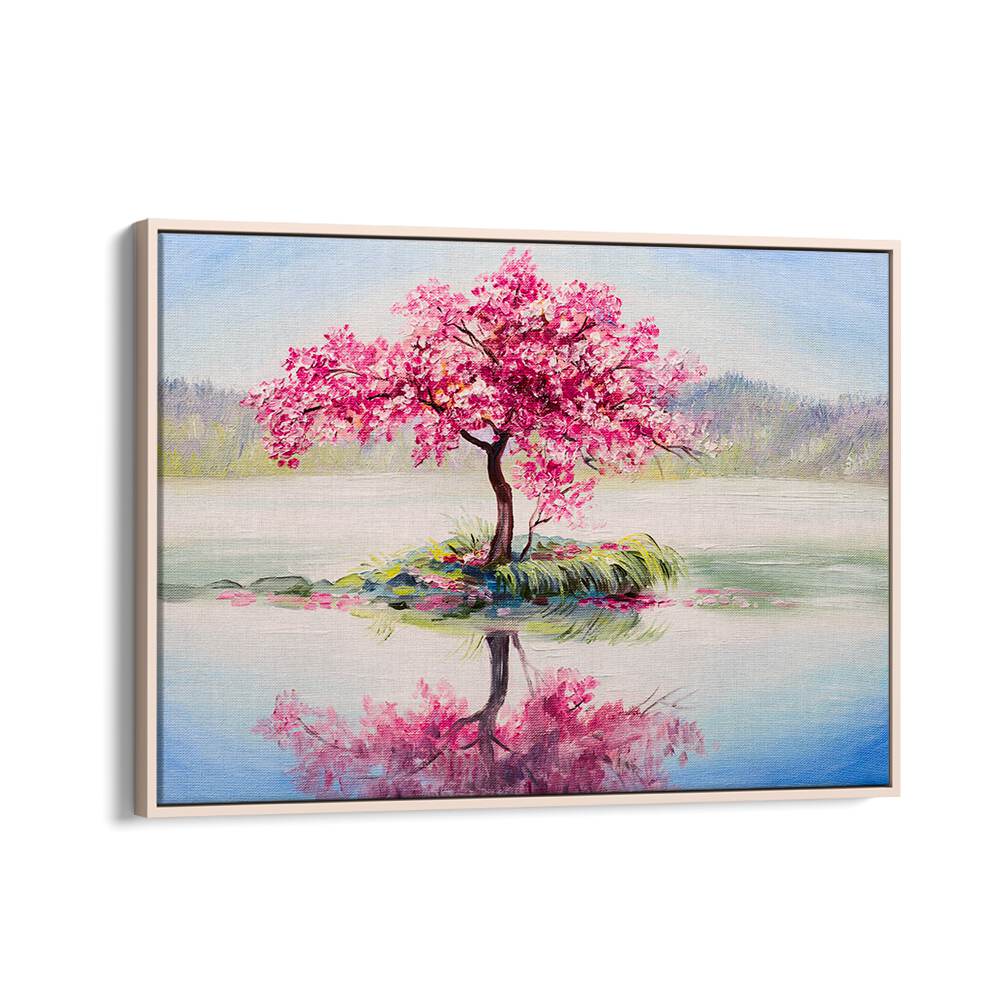 Pink Reflections Vintage European Paintings in Oak Wood Floater Frame