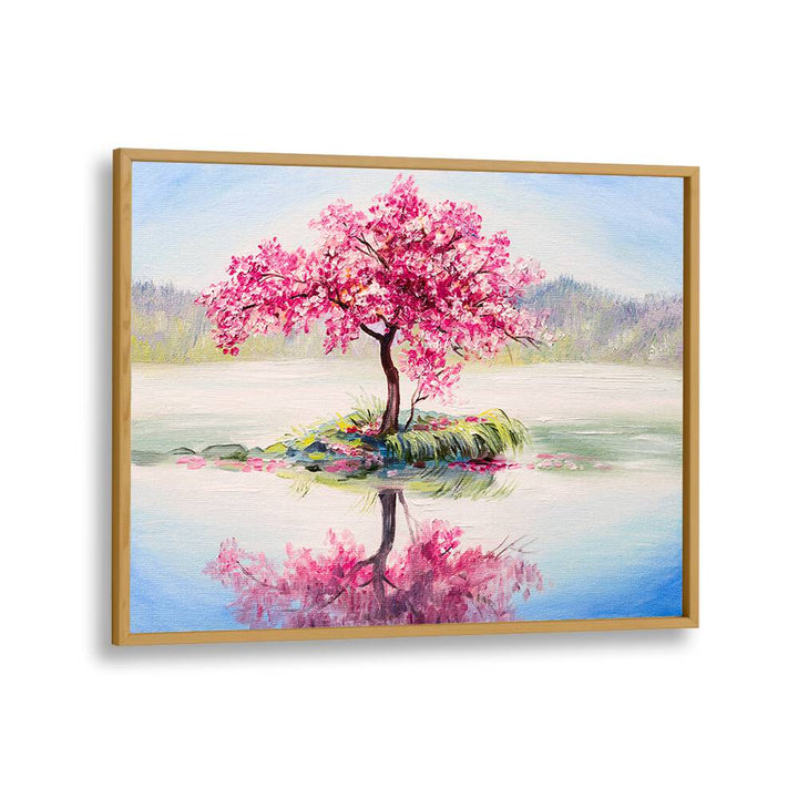 Pink Reflections Vintage European Paintings in Oak Wood Plain Frame