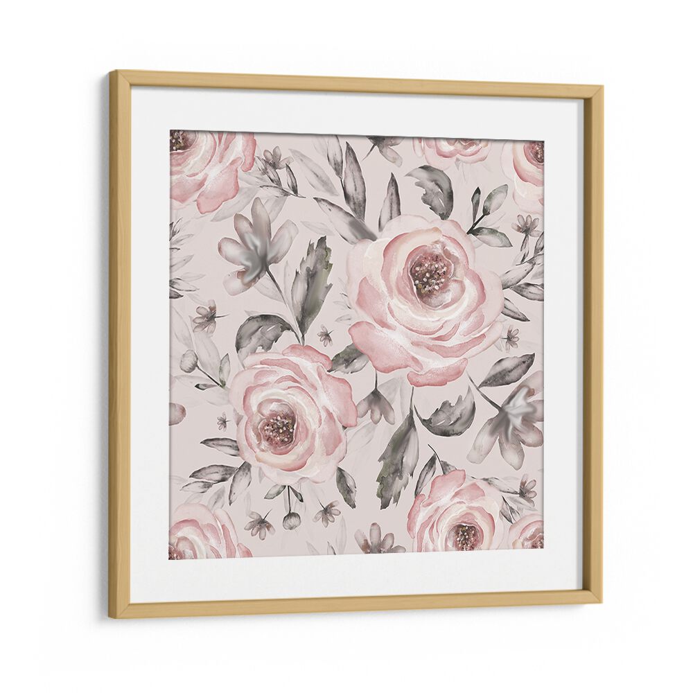 Pink Rose Tapestry Vintage European Paintings in Oak Wood Frame With Mount