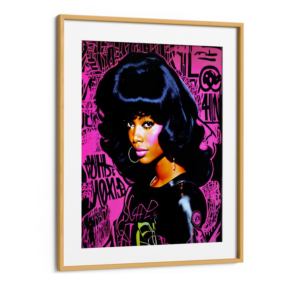 Pink Series Pop Art Paintings Pop Art Prints in Oak Wood Frame With Mount