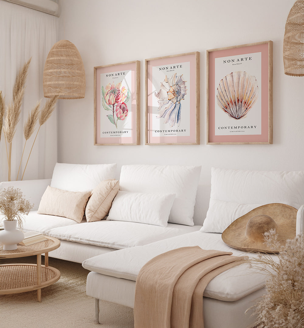 PINK TIDE , SET OF 3 PAINTINGS
