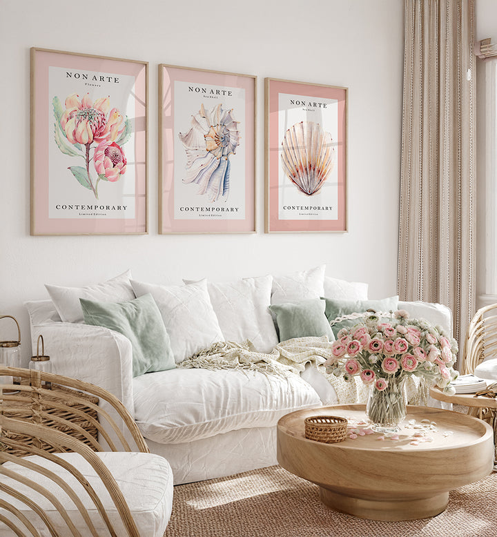 PINK TIDE , SET OF 3 PAINTINGS