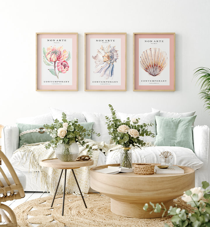 PINK TIDE , SET OF 3 PAINTINGS