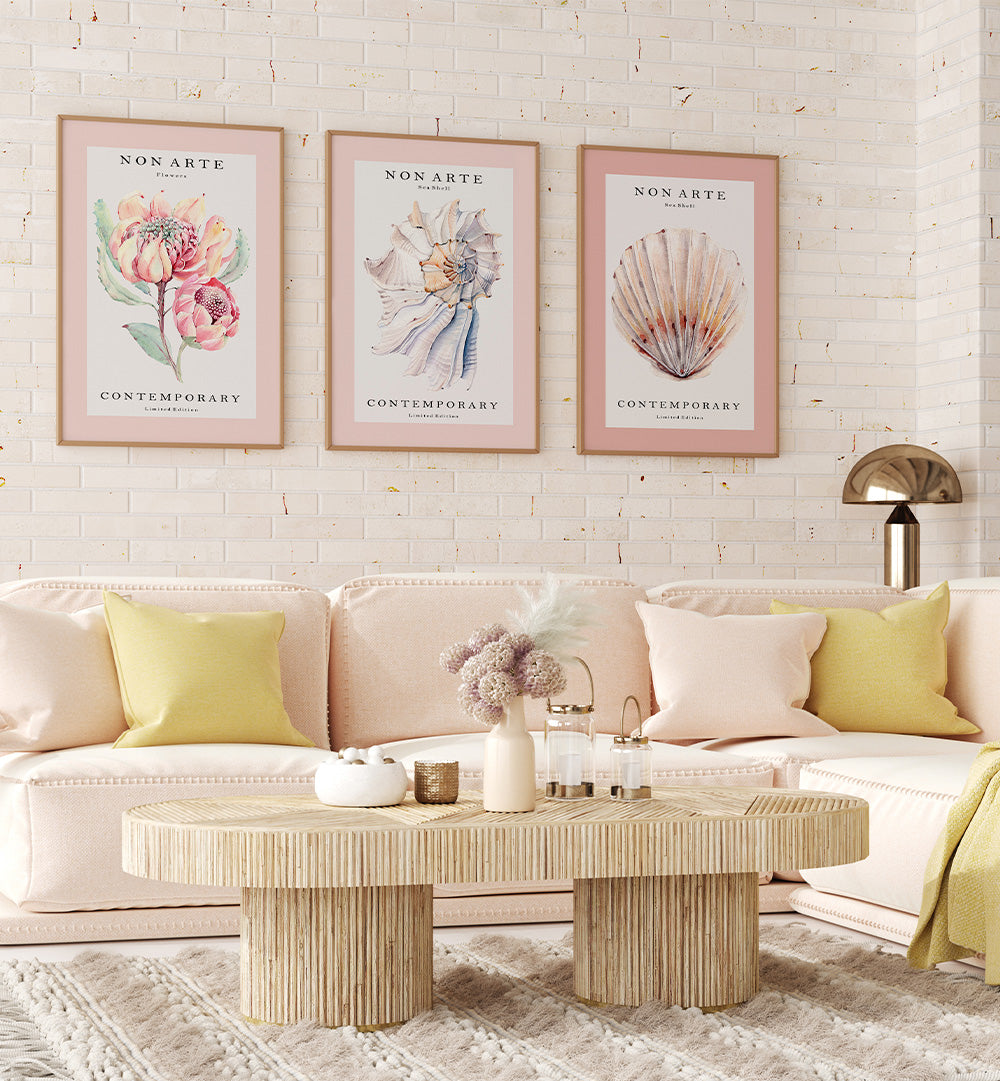 PINK TIDE , SET OF 3 PAINTINGS