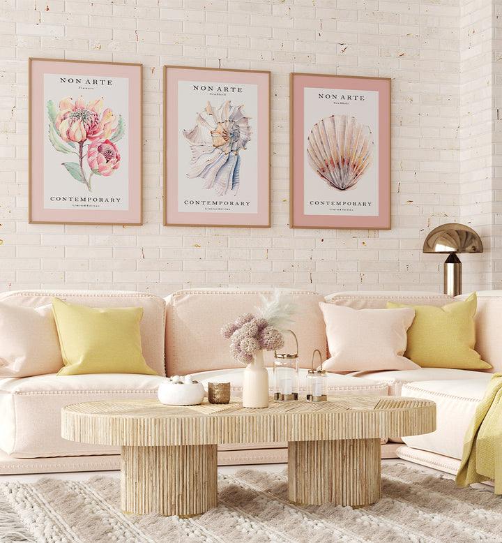 PINK TIDE , SET OF 3 PAINTINGS