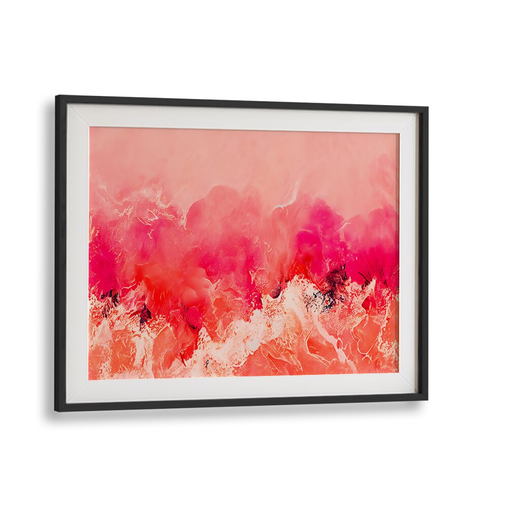 Pink Wave By Treechild Abstract Art Prints in Black Frame With Mount