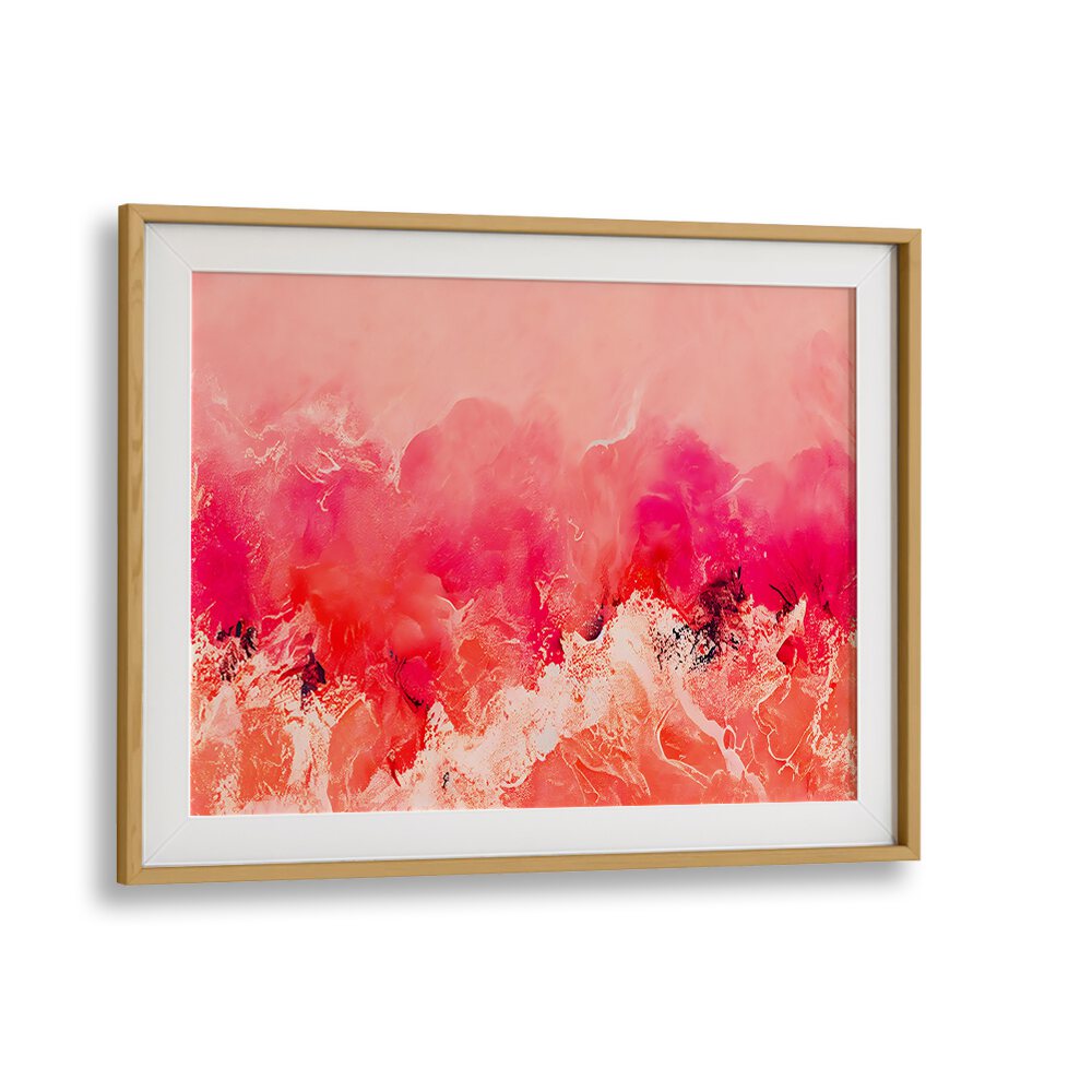 Pink Wave By Treechild Abstract Art Prints in Oak Wood Frame With Mount