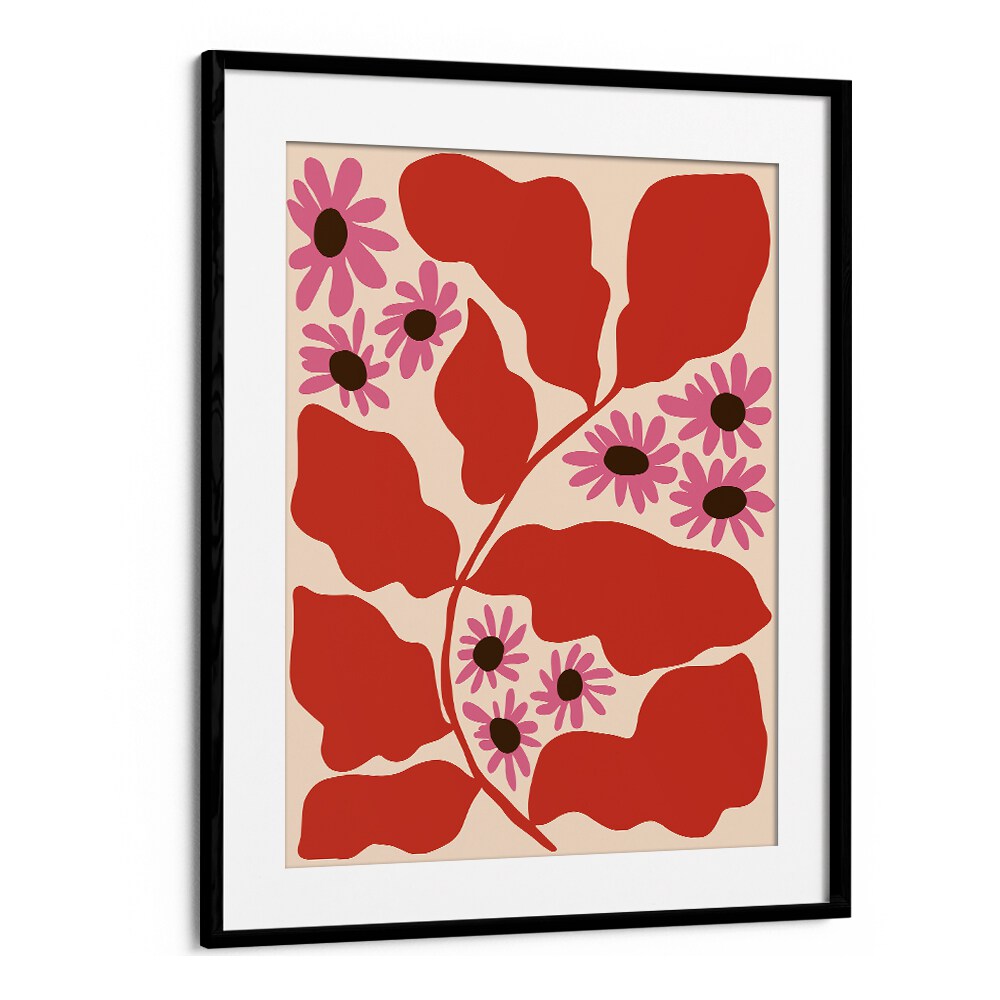 Pink and Nature by Miho Art Studio Botanical Art Prints Floral Paintings in Black Frame With Mount