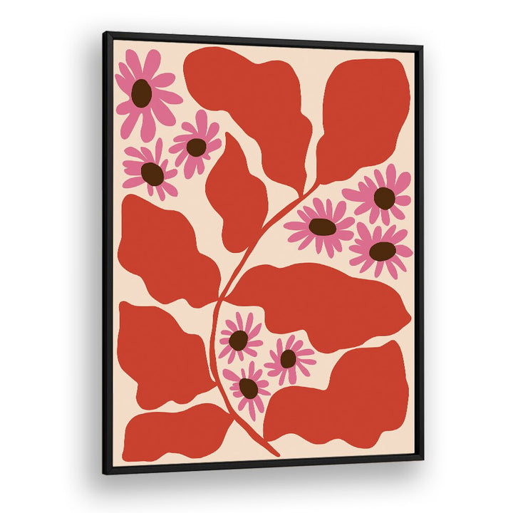 Pink and Nature by Miho Art Studio Botanical Art Prints Floral Paintings in Black Plain Frame