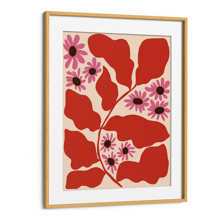 Pink and Nature by Miho Art Studio Botanical Art Prints Floral Paintings in Oak Wood Frame With Mount