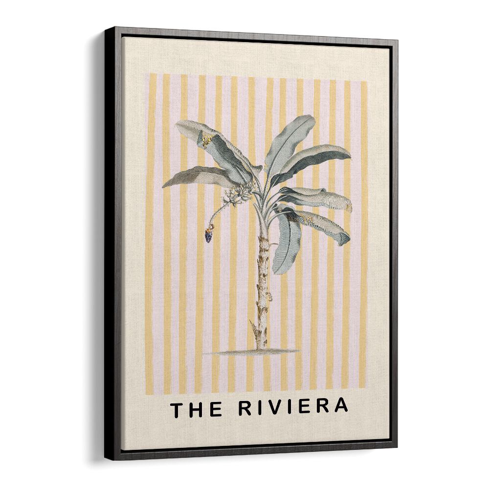 Pink and Yellow Palm Tree By Grace Digital Art Co Beach Prints in Black Floater Frame