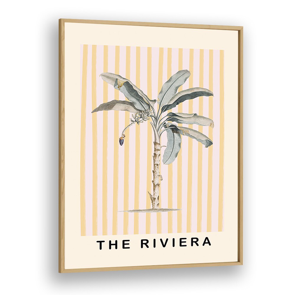 Pink and Yellow Palm Tree By Grace Digital Art Co Beach Prints in Oak Wood Plain Frame