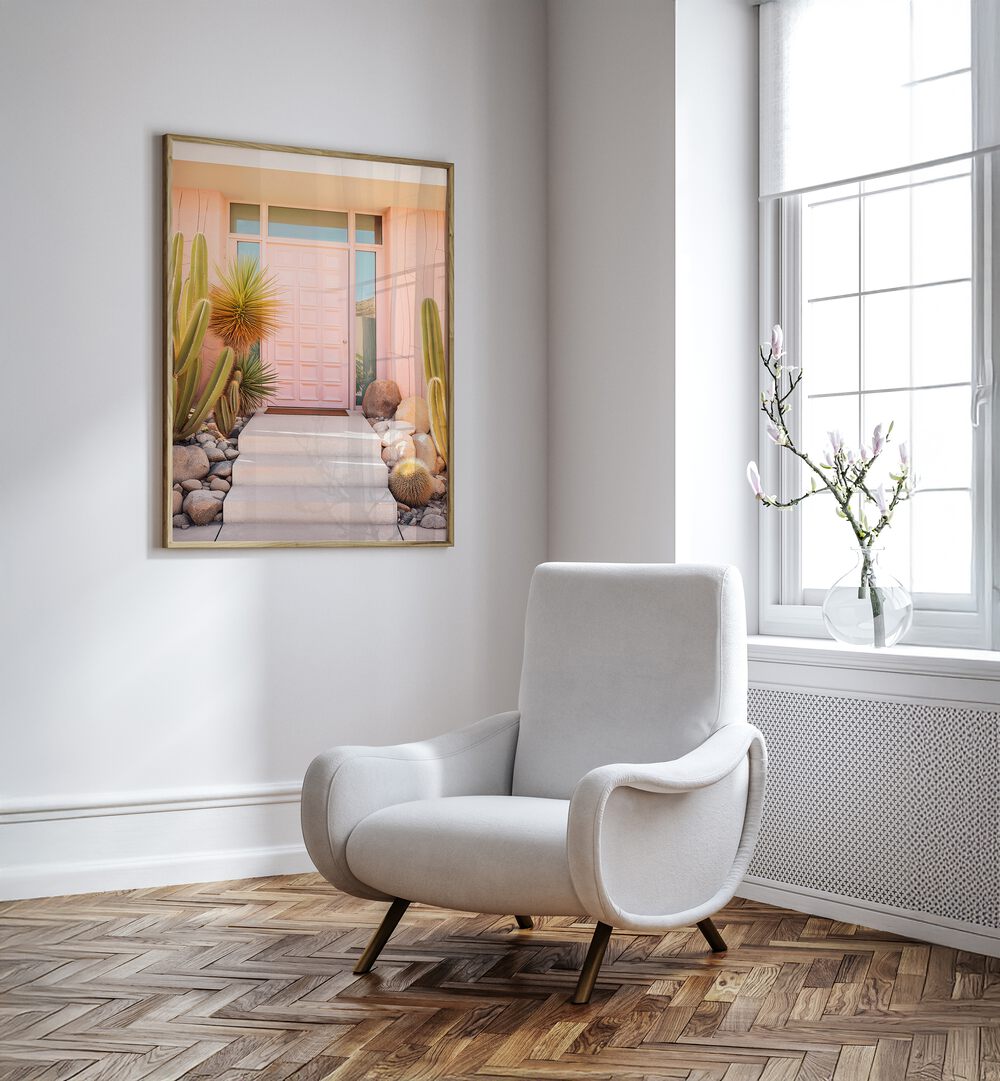 Stunning PINK MID-CENTURY, BEACH PAINTINGS by Philippe Hugonnard, adding vibrant elegance to any space.