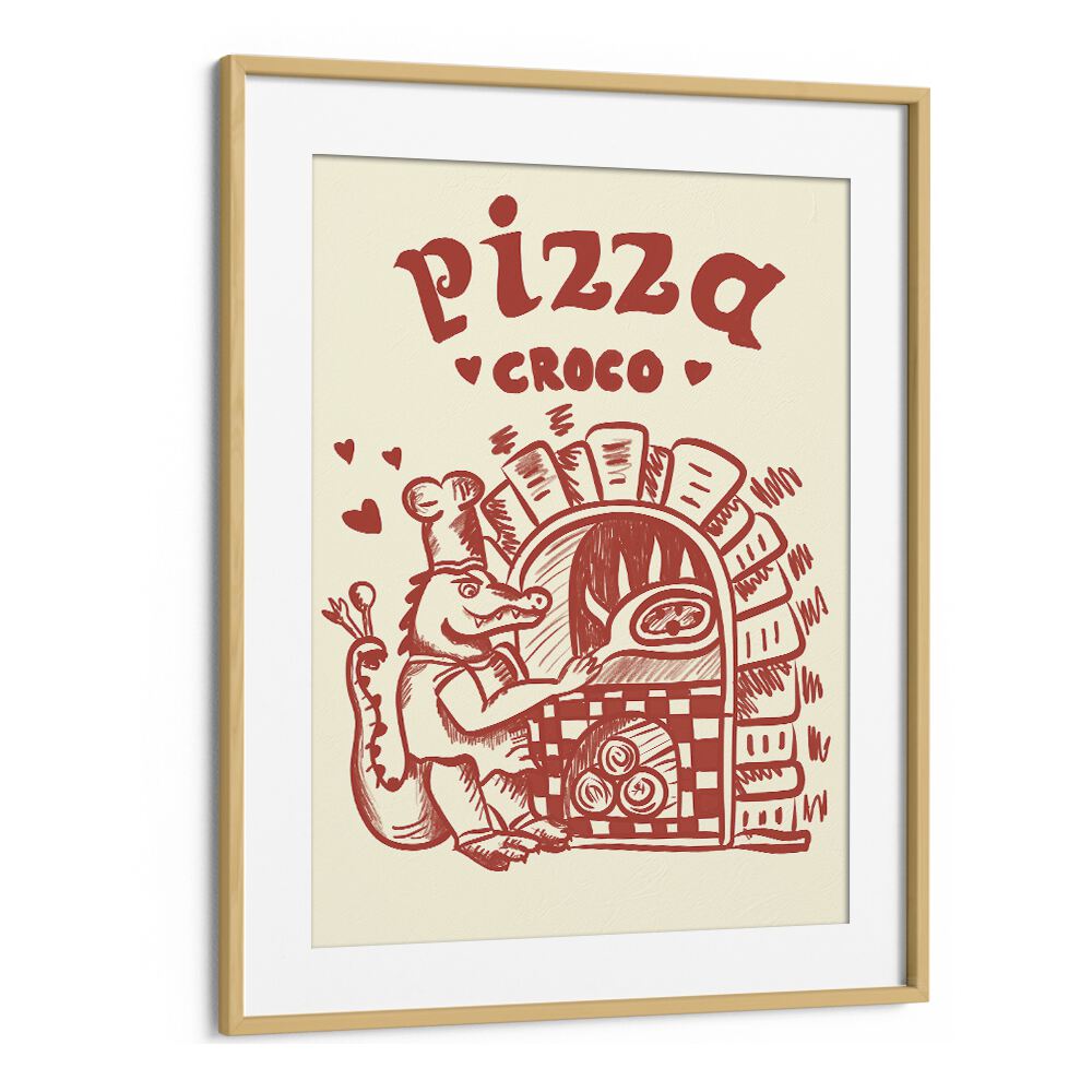 Pizza Croco by Studio Dolci Kitchen Posters in Oak Wood Frame With Mount