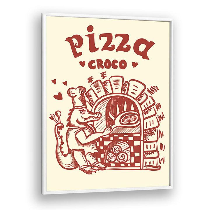 Pizza Croco by Studio Dolci Kitchen Posters in White Plain Frame