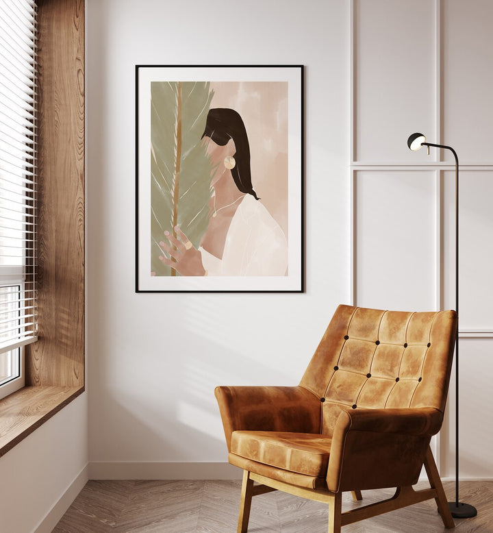 Plant Mom By Ivy Green Women Illustration Paintings in Black Frame With Mount on a white wall beside a window