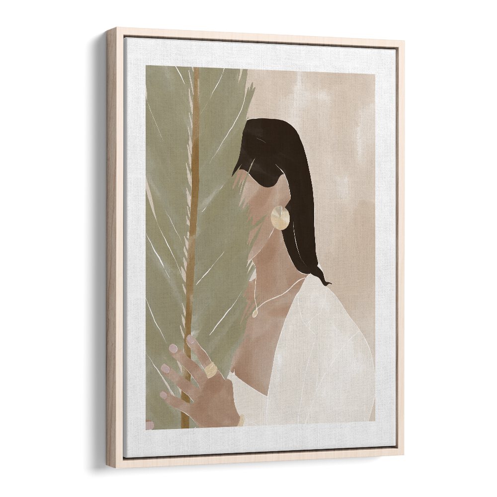 Plant Mom By Ivy Green Women Illustration Paintings in Oak Wood Floater Frame