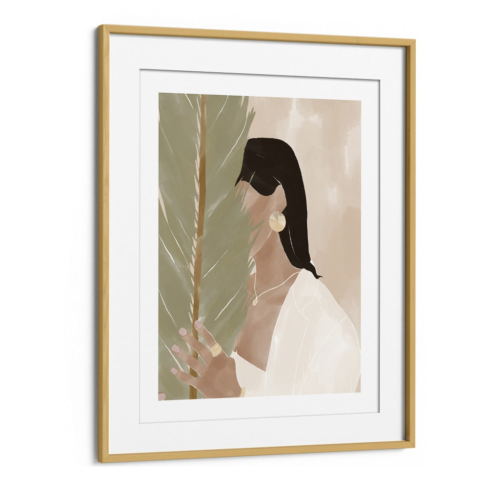 Plant Mom By Ivy Green Women Illustration Paintings in Oak Wood Frame With Mount