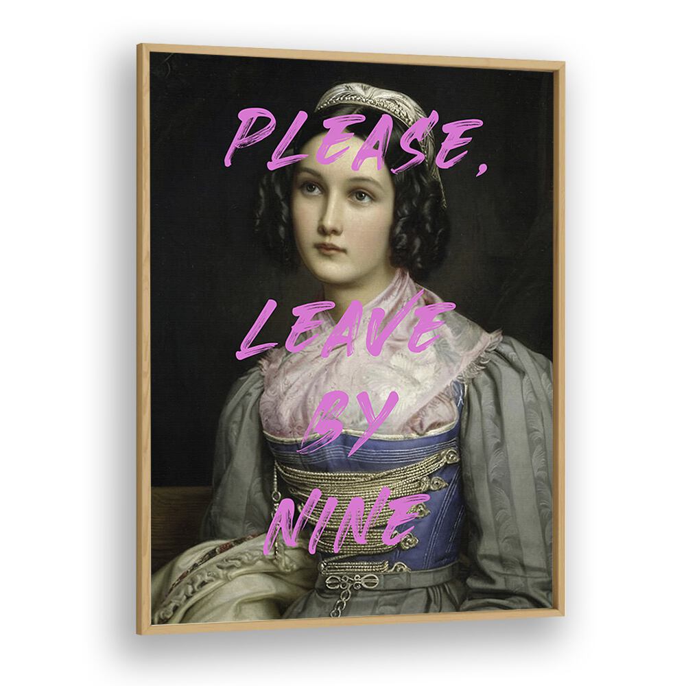 Please Leave by the Art Concept Altered Art Prints in Oak Wood Plain Frame