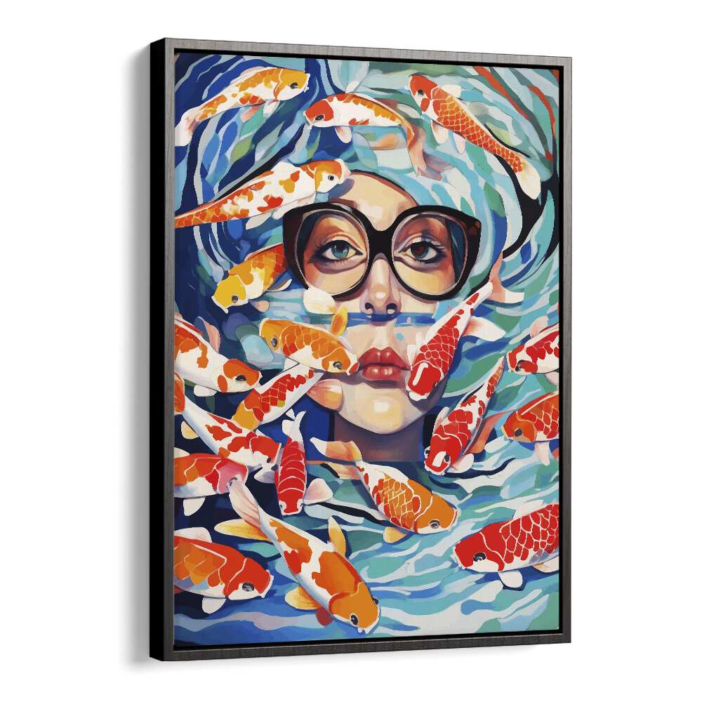 Point Of View By Uma Gokhale Woman Illustration Paintings in Black Floater Frame