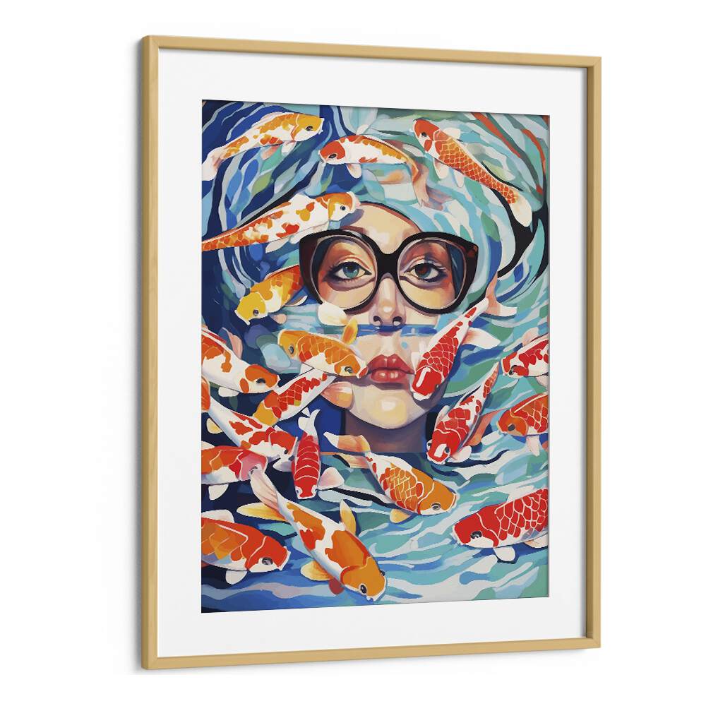 Point Of View By Uma Gokhale Woman Illustration Paintings in Oak Wood Frame With Mount