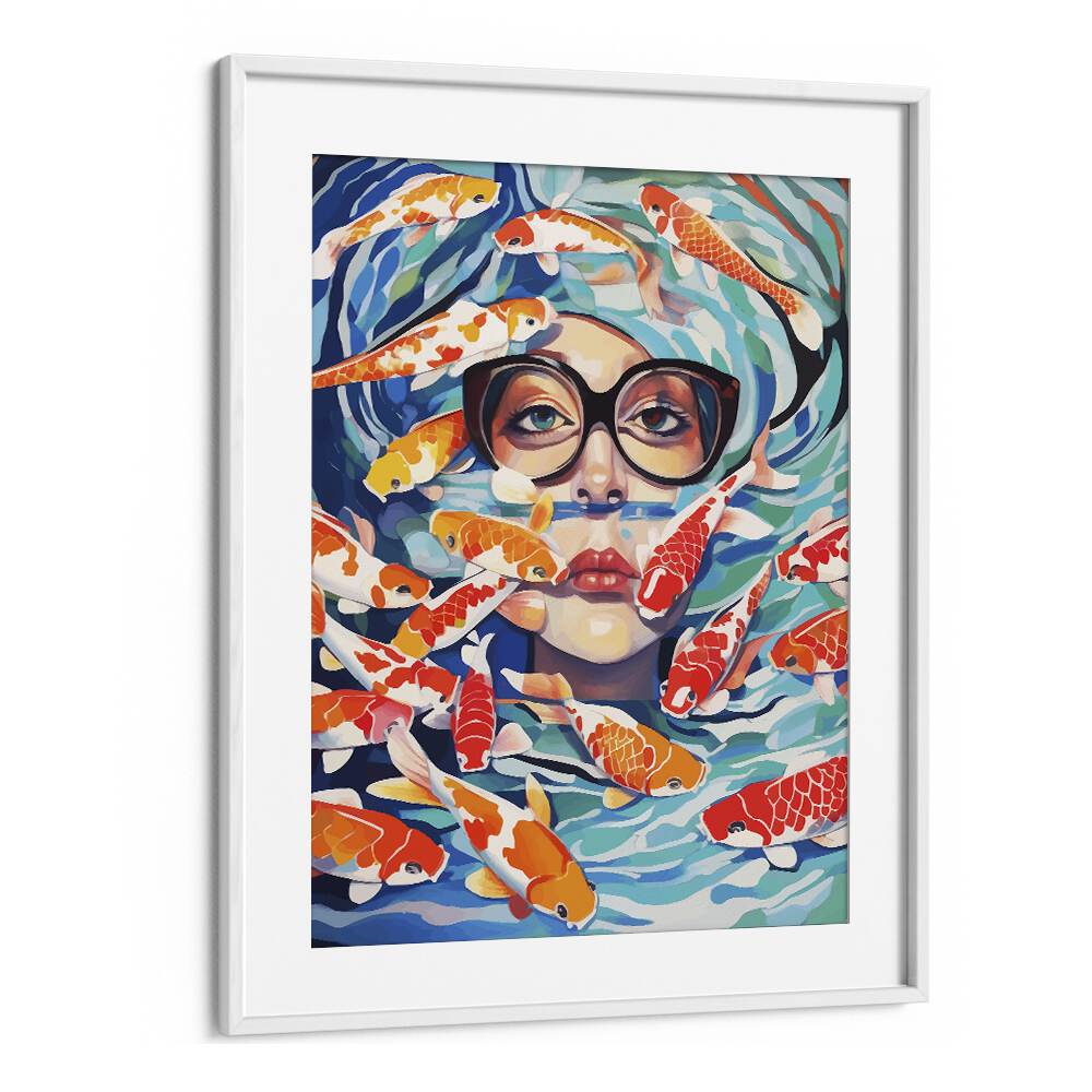 Point Of View By Uma Gokhale Woman Illustration Paintings in White Frame With Mount