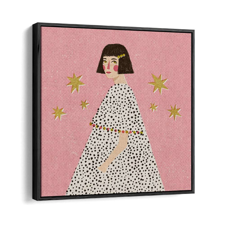 Polka Dots Girl By Julia Leister Women Illustration Paintings in Black Floater Frame