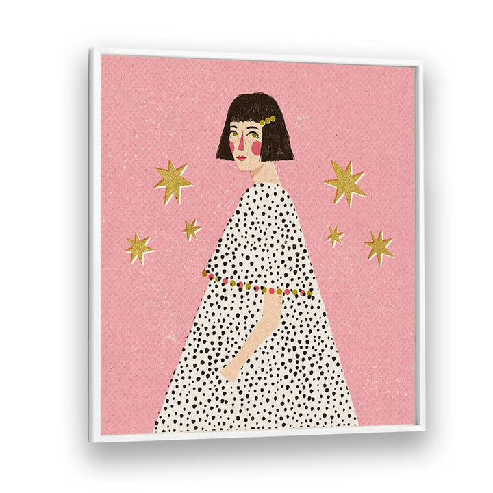 Polka Dots Girl By Julia Leister Women Illustration Paintings in White Plain Frame