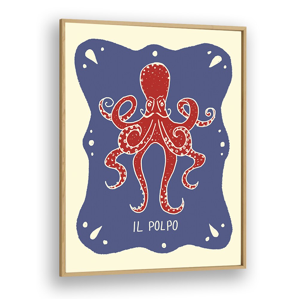 Polpo Up by Studio Dolci Kitchen Posters in Oak Wood Plain Frame