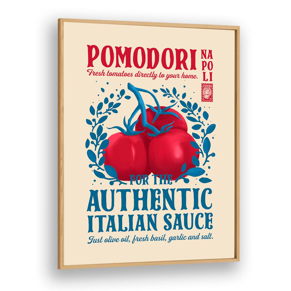 Pomodori Kitchen Print by Studio Mandariini Kitchen Posters Kitchen Art Prints in Oak Wood Plain Frame