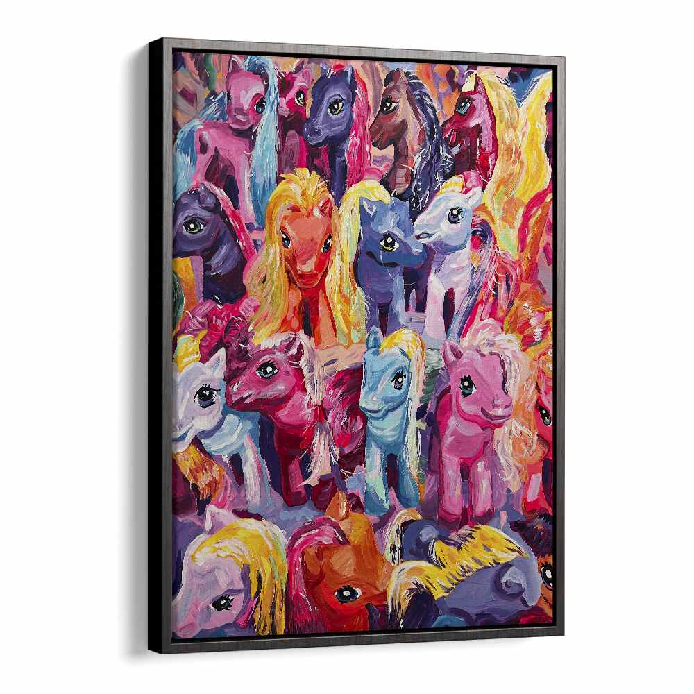 Ponies By Key And Sea Creative Kids Room Art in Black Floater Frame