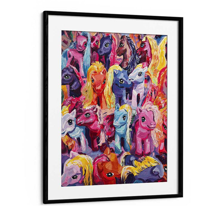 Ponies By Key And Sea Creative Kids Room Art in Black Frame With Mount