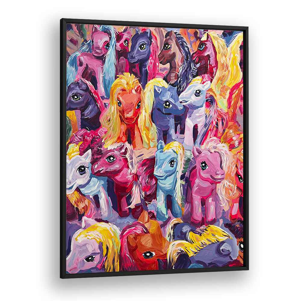 Ponies By Key And Sea Creative Kids Room Art in Black Plain Frame