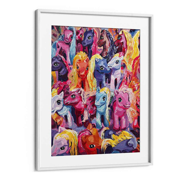 Ponies By Key And Sea Creative Kids Room Art in White Frame With Mount