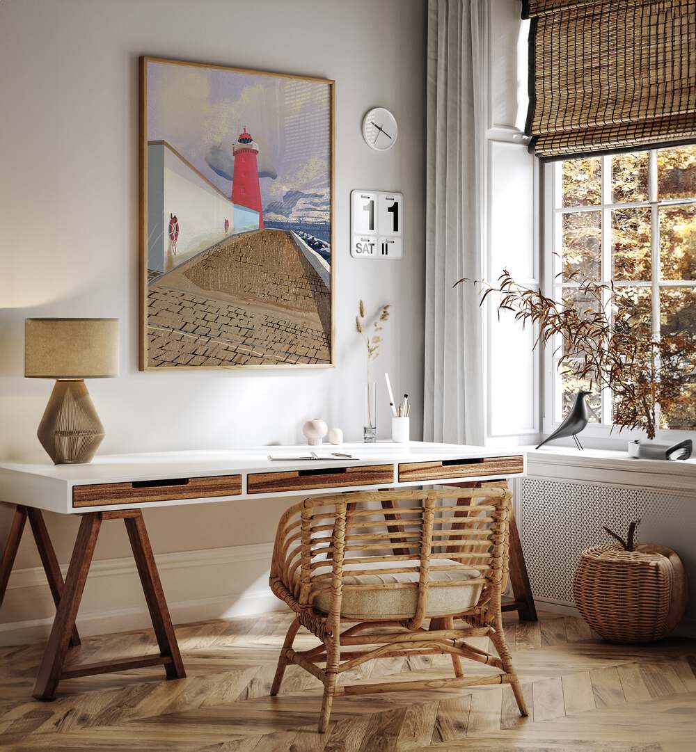 Stylish interior featuring POOLBEG LIGHTHOUSE, BEACH PAINTINGS, perfect for enhancing any coastal-themed space.