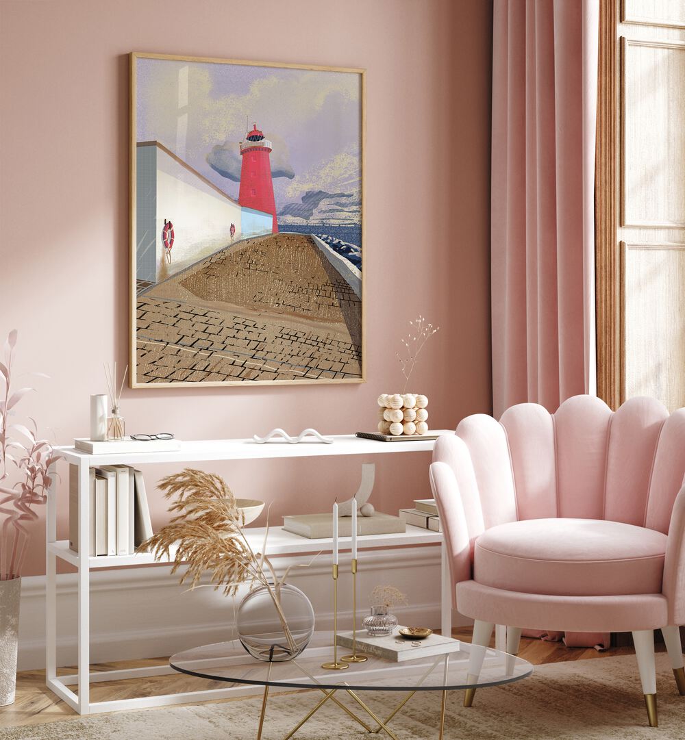 Stylish room featuring POOLBEG LIGHTHOUSE, BEACH PAINTINGS that enhance the coastal aesthetic. Perfect for art lovers.