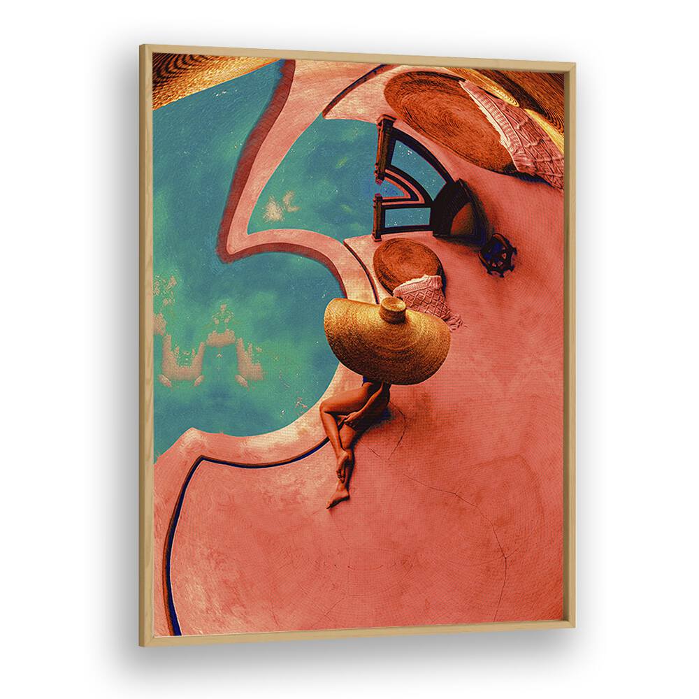 Poolside I By Cosmo Zach Surreal Art Prints Surrealism in Oak Wood Plain Frame