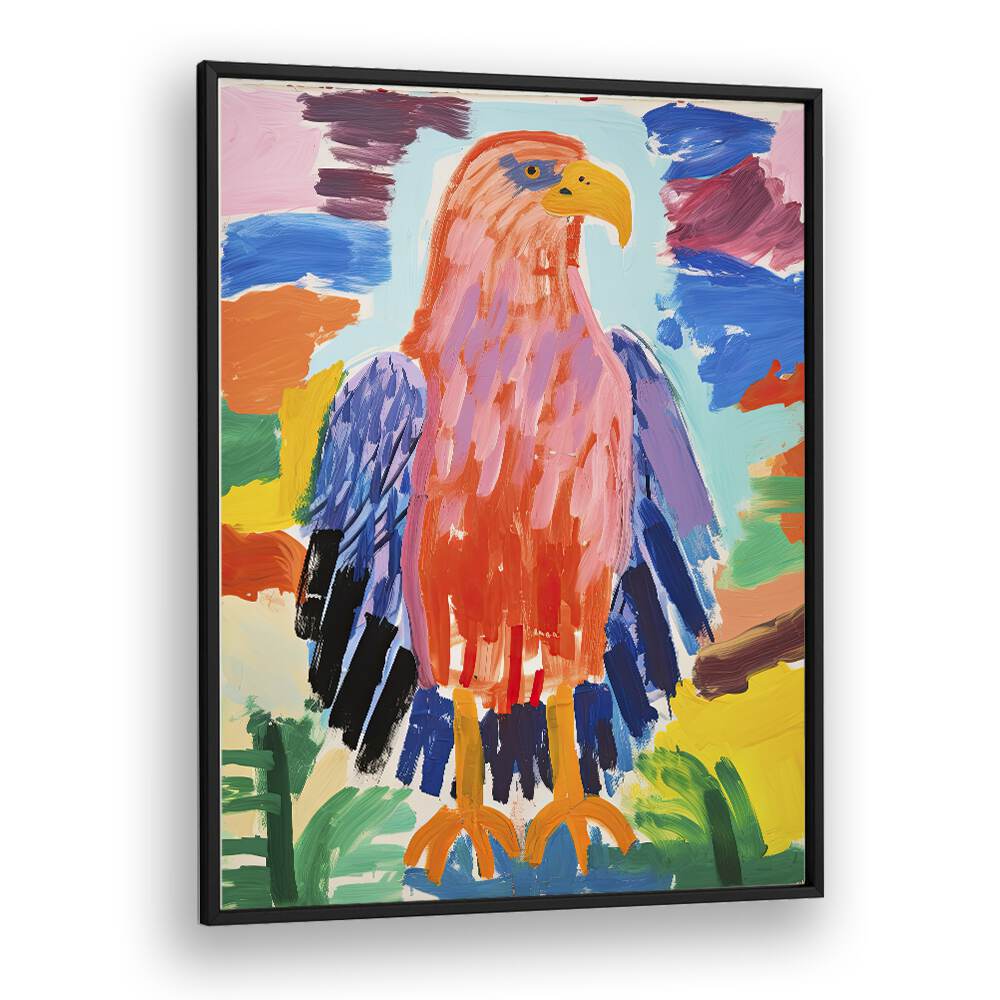 Pop Eagle  Kids Paintings in Black Plain Frame