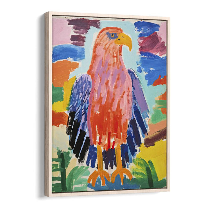 Pop Eagle  Kids Paintings in Oak Wood Floater Frame