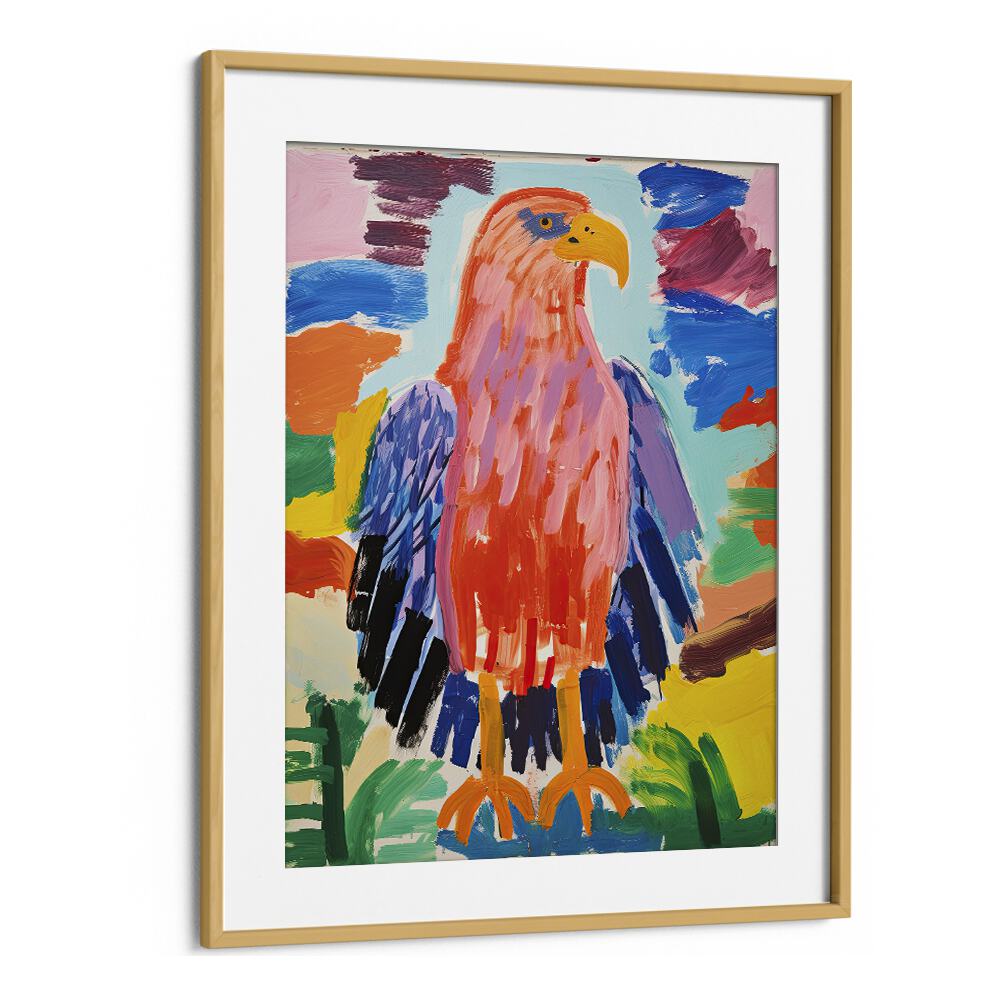 Pop Eagle  Kids Paintings in Oak Wood Frame With Mount