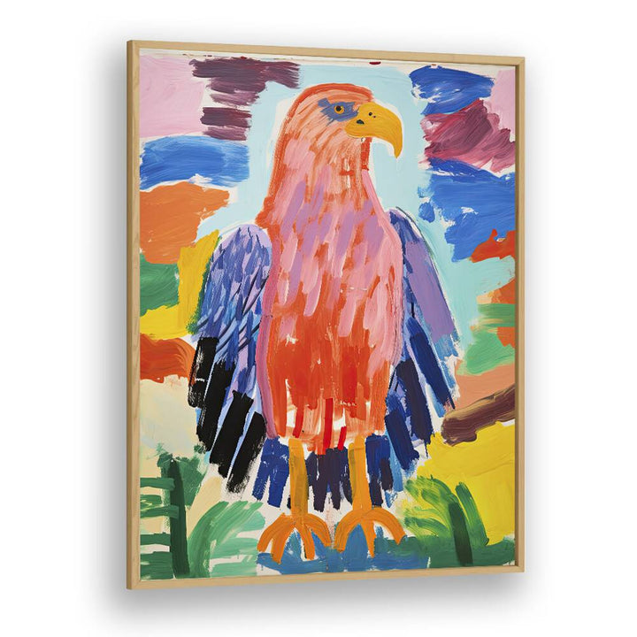 Pop Eagle  Kids Paintings in Oak Wood Plain Frame