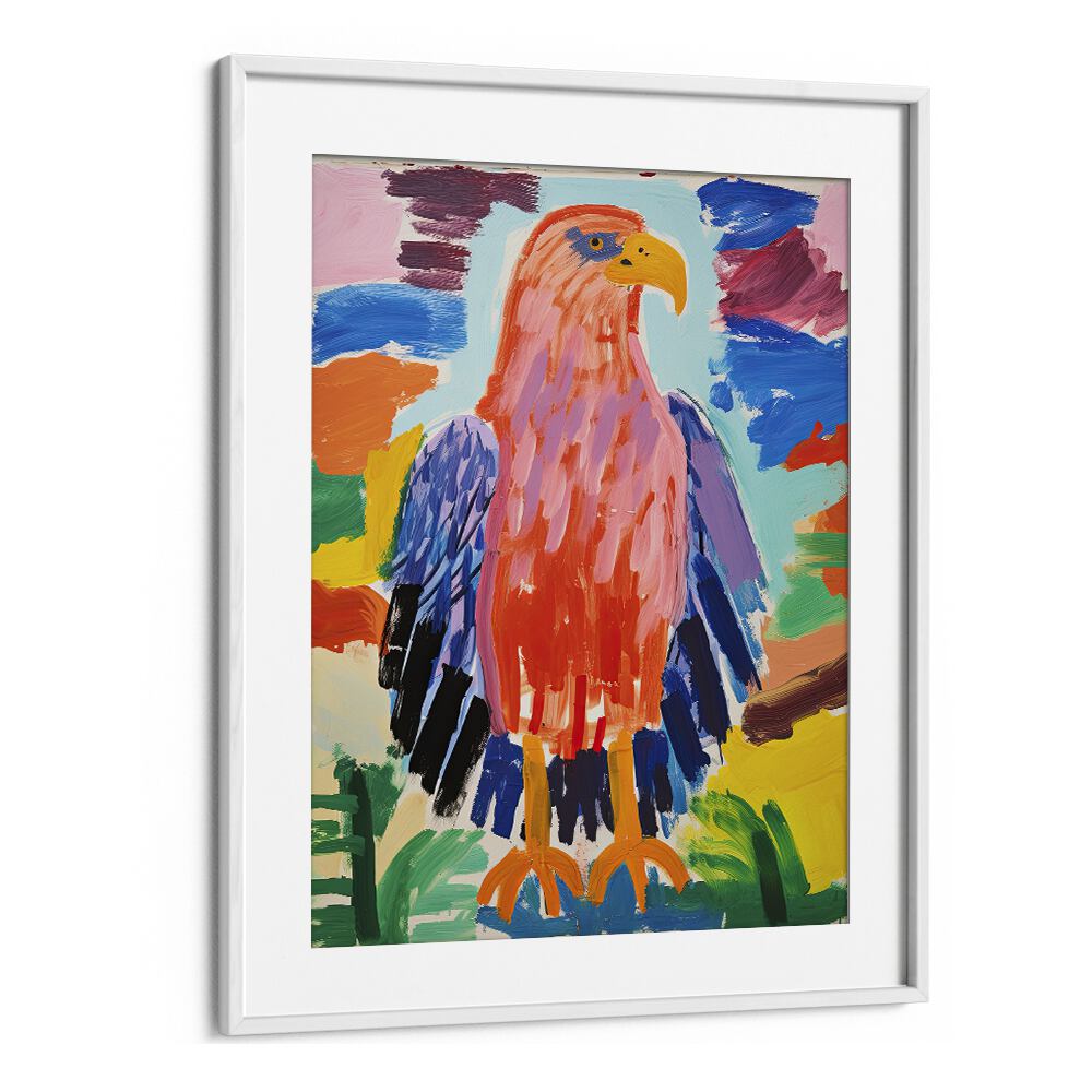 Pop Eagle  Kids Paintings in White Frame With Mount