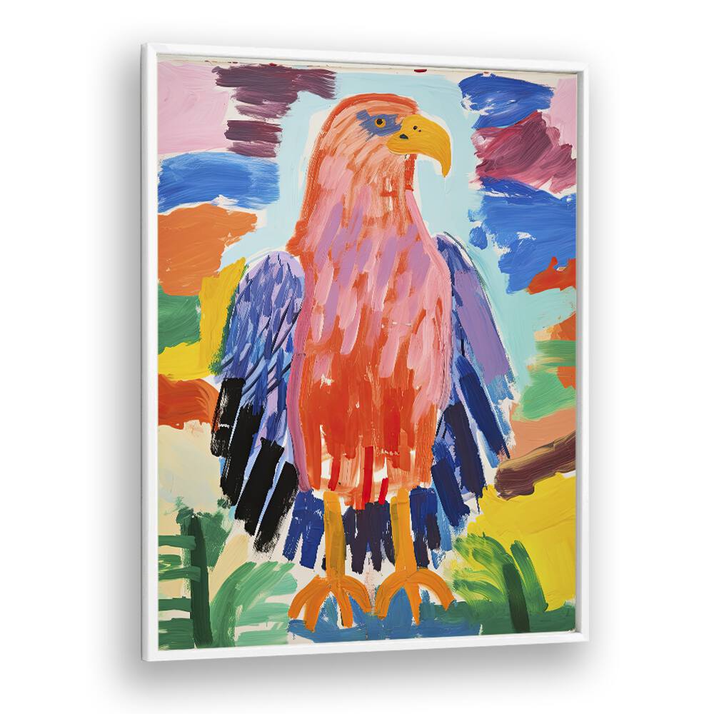 Pop Eagle  Kids Paintings in White Plain Frame