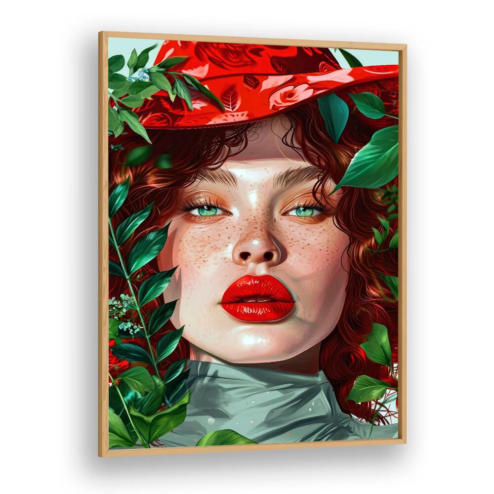 Pop Women Portrait ii Pop Art Paintings Pop Art Prints in Oak Wood Plain Frame