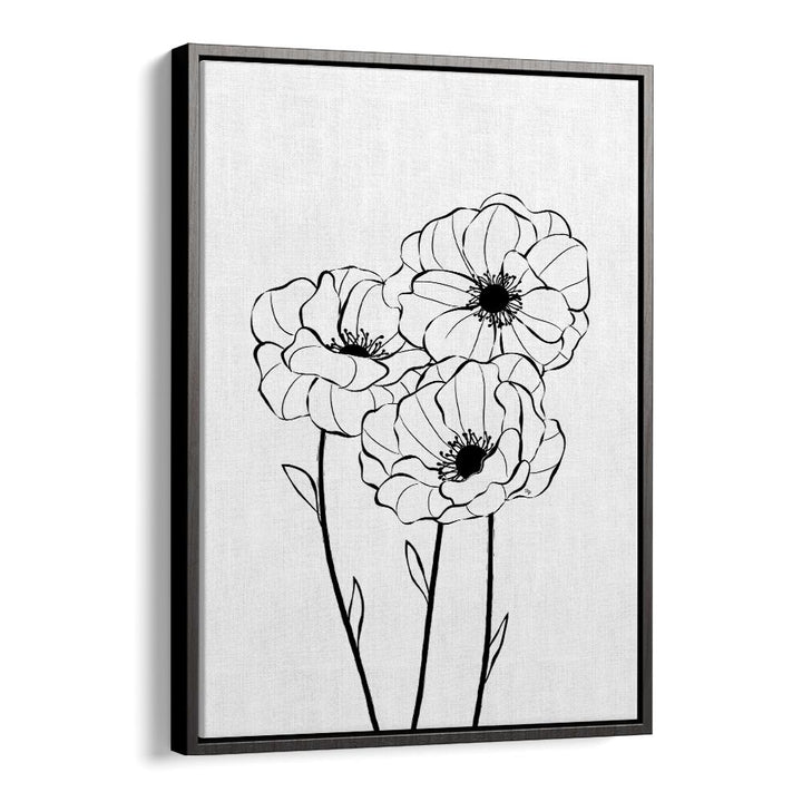 Poppies by Martina Line Art Paintings in Black Floater Frame