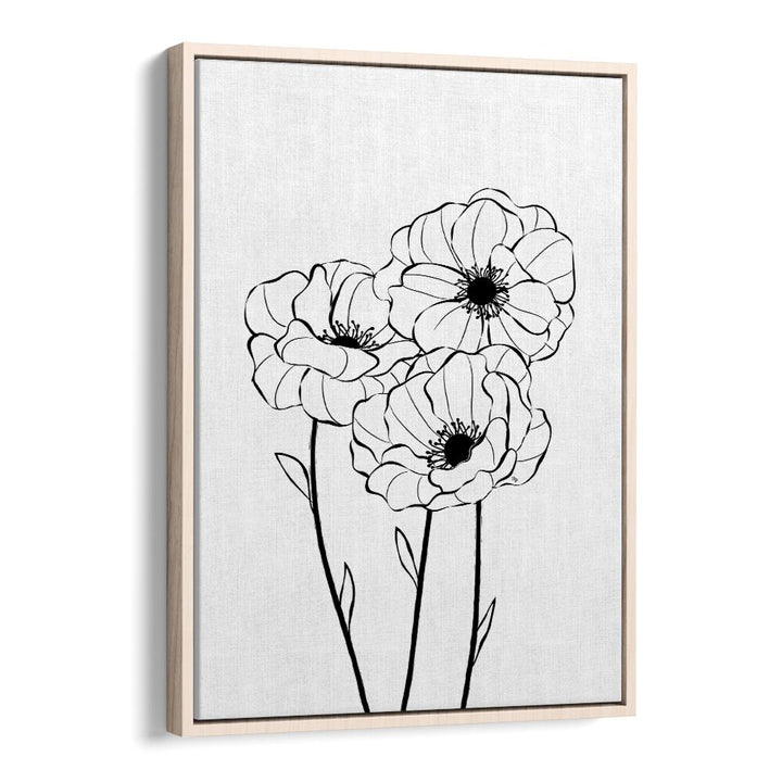 Poppies by Martina Line Art Paintings in Oak Wood Floater Frame